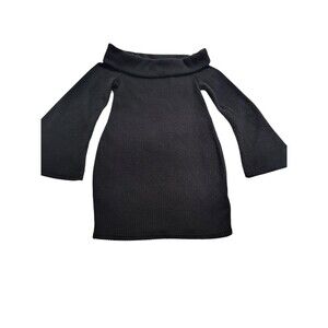 SHEIN Teen 14Y Knit Ribbed Fold Over Shoulder Dress Flared Sleeves Black D29 NEW